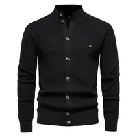 Holya grueso antiarrugas transpirable Casual de un solo pecho Color sólido cárdigan de punto hombre suéter moda de invierno