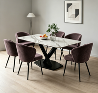 Ensemble de table à manger rectangulaire contemporaine avec plateau en céramique marbrée, design moderne avec chaises, vente en gros de meubles pour cuisine et restaurant