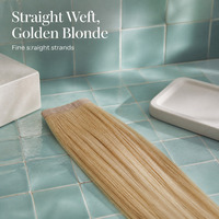 Extensions de cheveux blond doré lisses à trame plate, 100% cheveux humains Remy, avec bande adhésive invisible en PU pour un coiffage rapide