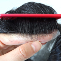 Prêt à expédier Prix d'usine 0,03-0,04 mm Peau fine Full PU Cheveux humains Remy chinois Système capillaire pour hommes Perruques toupet