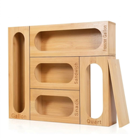 Ensemble organisateur et distributeur de sacs Ziploc modulaires en bambou 5-en-1