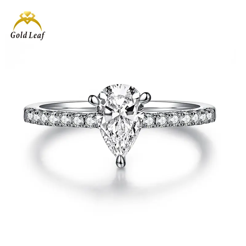 Goldleaf đồ trang sức mỹ cưới engagement Ring tùy chỉnh GRA giấy chứng nhận vvs Pear 10k 14k 18K 24K Kim Cương moissanite Nhẫn