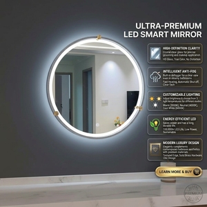 Espejo <span class=keywords><strong>de</strong></span> Baño Inteligente con Logotipo/Tamaño/Forma Personalizados, Fabricante <span class=keywords><strong>de</strong></span> <span class=keywords><strong>Espejos</strong></span> con <span class=keywords><strong>Luz</strong></span> LED OEM ODM, Espejo Redondo con Marco Negro para Hotel - Product Image 1