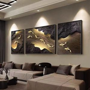 Peinture murale abstraite sur toile, triptyque de luxe personnalisé pour salon et bureau - Product Image 3