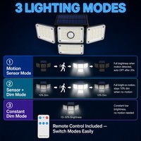 Lampe solaire à détecteur de mouvement à 224 LED, télécommandée, design à 4 feuilles, lampe murale de sécurité résistante aux intempéries, haute efficacité pour les chemins