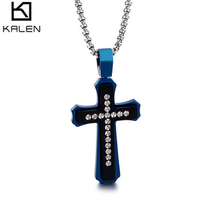 KALEN croce ciondolo oro nero in acciaio inox gioielli zircone <span class=keywords><strong>collana</strong></span> per gli uomini - Product Image 1
