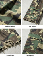Shorts de travail camouflage amples pour hommes, grande taille, respirants, haute qualité, personnalisés, avec design à effet usé, multi-poches et déchirures, style urbain