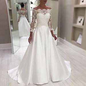 Abito <span class=keywords><strong>da</strong></span> sposa <span class=keywords><strong>da</strong></span> damigella d'onore con maniche in pizzo con spalle scoperte, lunghezza del pavimento, abito <span class=keywords><strong>da</strong></span> <span class=keywords><strong>sera</strong></span> <span class=keywords><strong>da</strong></span> principessa - Product Image 1