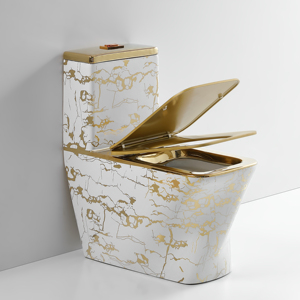 Thiết kế hiện đại vuông gốm một mảnh nhà vệ sinh bát commode thiết bị vệ sinh màu trắng và vàng phòng tắm tầng gắn vàng Nhà vệ sinh - Product Image 2