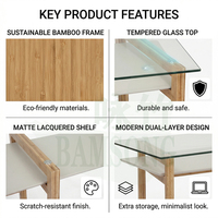 Bureau avec plateau en verre, structure en bambou naturel écologique, idéal pour l'étude, le travail à domicile, la table d'écriture, livraison directe d'usine
