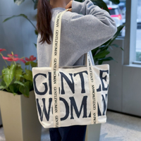 Bolso de mano de algodón de lona lisa de gran capacidad, bolso de mano con letras sólidas para mujer, bolso de compras para estudiante de trabajo