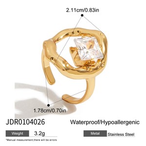 2026 New Trendy 18k Gold <b>Plate</b> Stainless Steel <b>Rings</b> Modern Minimalist Lines Double-layer Hollow Geometric Zircon Open <b>Ring</b> - Product Image 6