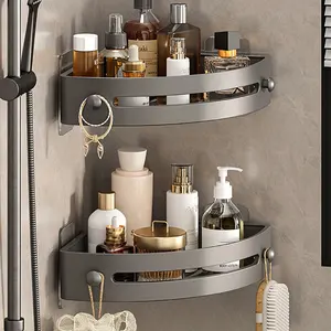 No Drilling Bathroom Storage Holder Space Aluminum Triangle Design Wall Mounted Wall Shelf Dual Bathroom Corner Shelf