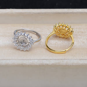 Anneau de doigt ajustable en argent S925, motif tournesol, anneau ouvert, cache-taches avec 9-10 perles, support vide, composants de bijoux 5033 - Product Image 4