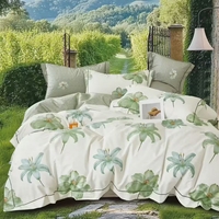 Parure de lit de luxe en coton lavé, imprimée sur mesure, tissage simple 200TC, écologique, toutes saisons, motifs de draps pour la maison