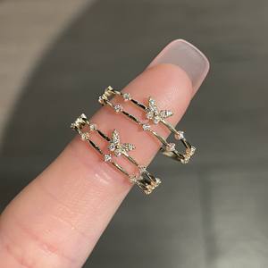 خواتم مناديل فاخرة من الذهب الخالص عيار 14 قيراط مع ألماس طبيعي حقيقي، هدية فاخرة على شكل فراشة، مجوهرات خواتم المناشف - Product Image 2