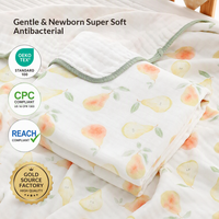 Couverture Bébé en Coton Bambou 6 Couches à Imprimé Fruits Mignons, Écologique, en Mousseline, 110cm, Gaze Bulle, Couverture d'Emmaillotage et Couette de Lit pour Nouveau-né