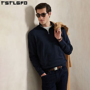 Suéter de algodón personalizado de lujo de tela reciclada para hombre, suéter de manga larga con media cremallera, suéter de cuello simulado, suéter de punto con cremallera de cuarto - Product Image 4