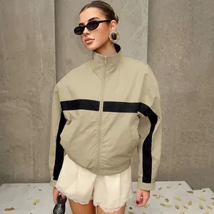 <span class=keywords><strong>Chaquetas</strong></span> de nailon caqui de alta calidad con cuello alto y cremallera, estilo urbano chic, <span class=keywords><strong>patchwork</strong></span>, 2026, abrigos casuales de manga larga para <span class=keywords><strong>mujer</strong></span>, holgados - Product Image 1