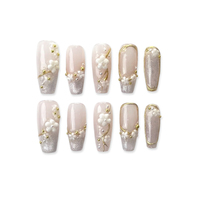 Lot de 10 faux ongles de luxe 3D faits main en PMMA à couverture complète, effet œil de chat, avec paillettes et breloques diamantées