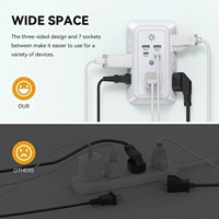 Multiprise parasurtenseur ETL 7 prises US, répartiteur de prises multiples avec 4 ports USB 20W, adaptateur mural 3 faces
