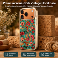 Eco Wijnkurk Vintage Bloemmotief Schelp Telefoonhoesje voor iPhone 17 18 Draadloos Magnetisch Opladen Groothandel Aanbod
