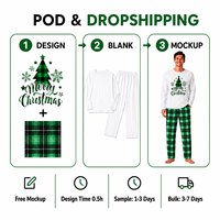 Ensemble de pyjamas de Noël personnalisés en tricot écossais vert pour toute la famille, en polyester, pour hommes, femmes et enfants, livraison directe, POD, MOQ 1 pièce