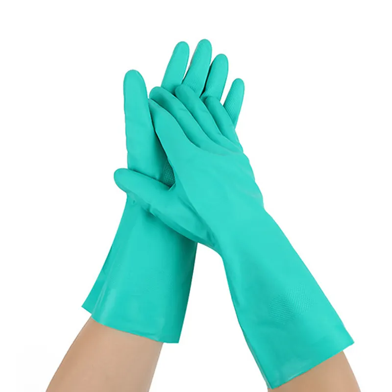 Green Guantes ถุงมือไนไตรล์ไนไตรล์,ถุงมือไนไตรล์สีเขียวทนทานต่อสารเคมีเกรดอาหาร
