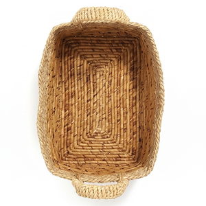 Handwoven <b>Rectangular</b> Two-Tone Seagrass <b>Storage</b> <b>Basket</b> with Handles, Natural Wicker Organizer Bin for Shelf and Living Room - Product Image 3