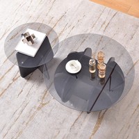 Nouveau style de meubles de salon, vente en gros, table haute et basse en verre personnalisée, table basse noire, table basse ronde de luxe pour la maison