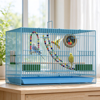Cage à oiseaux rectangulaire pliable extra large, solide, écologique, simple et moderne, avec plateau amovible, mangeoires intégrées et fermeture à bouton.
