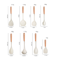 Manjia Ensemble d'ustensiles de cuisine en silicone antiadhésif Accessoires d'ustensiles de cuisine résistants à la chaleur Ensemble de 8 spatules Manche en bois