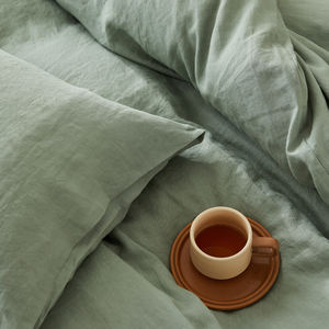 Luxus natürliche Salbei grün erweichen Queen-Size-King-Size-USA Französisch Flachs Bettlaken aus reinem Leinen Bettwäsche-Set Leinen Bettwäsche-Set - Product Image 5