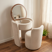 Coiffeuse moderne en tissu et mélamine de pin avec miroir LED, ensemble de rangement compact pour chambre à coucher, idéal pour petite chambre ou salon