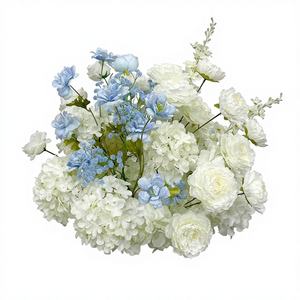 ดอกกุหลาบประดิษฐ์สีขาวน้ำเงินทำจากผ้าไหมและพลาสติกสำหรับตกแต่งโต๊ะงานแต่งงาน - Product Image 1