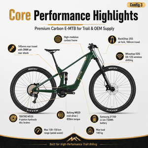 EM19 Bicicletta Elettrica in Carbonio <span class=keywords><strong>E</strong></span>-MTB con Bafang M820 250W 85Nm 720Wh, Wheeltop EDS OX-12S Wireless, Sospensione Completa 29er, OEM ODM - Product Image 2