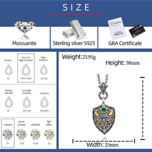 Gioielli di Design, Regalo in Argento Sterling 925 Placcato Oro con Smeraldo e Diamante Moissanite VVS, Pendente Mitologico Cinese con Certificato GRA - Product Image 6