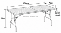 Table pliante de jardin moderne en plastique HDPE texturé rotin, 180 cm, pliable en deux, pour barbecue extérieur, événements et repas hospitaliers