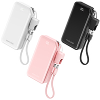 Mini batería externa de moda 2026 con llavero, 10000mAh, carga rápida de 30W, cargador portátil para teléfono con cable y soporte para teléfono