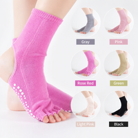 Chaussettes de yoga pour femmes en gros, antidérapantes, à talon ouvert, à cinq doigts, en tissu tricoté extensible, pour Pilates, Barre, Danse et Fitness