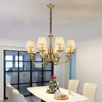 Lustre américain classique en laiton, éclairage de plafond décoratif en tissu pour salon et chambre, suspension moderne en cuivre