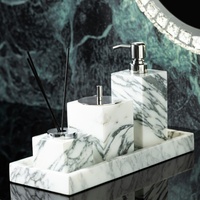 Ensemble d'accessoires de salle de bain en marbre blanc Arabescato Stonekocc, 8 pièces, distributeur de savon, porte-brosse à dents, boîte à mouchoirs, plateau de vanité