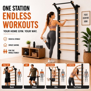 PINJIAN 280kg Entrenador de Suspensión Montado en Pared, Estación de Dominadas y Flexiones, Escalera Sueca, Barras de Entrenamiento, Escalera de Madera para Fitness - Product Image 4