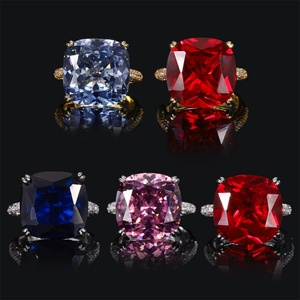 Fashion Jewelry Eco-friendly Copper 16*16mm Red Corundum Zircon Gold Plated Solitaire Diamond <b>Rings</b> Women for Engagement Promise - Product Image 5