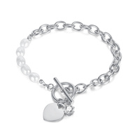 Mode créative OT fermoir cubique zircon coeur breloques acier inoxydable perle d'eau douce bracelet pour femmes bijoux