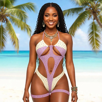 Traje de Baño Monokini Brillante con Diamantes, Diseño Sexy con Recortes, para Carnaval, Festival Caribeño, con Logotipo Personalizado, Venta al Por Mayor, Fabricación OEM ODM