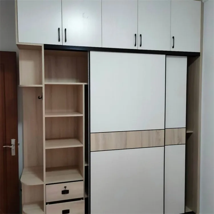 Lemari pakaian berdiri dua pintu geser kustom desain modern furnitur kamar tidur lemari kayu