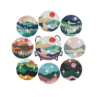 Kit de Peinture Diamant 5D DIY Paysage avec Sous-Verres Ronds en Strass et Support – Décoration de Table pour la Maison