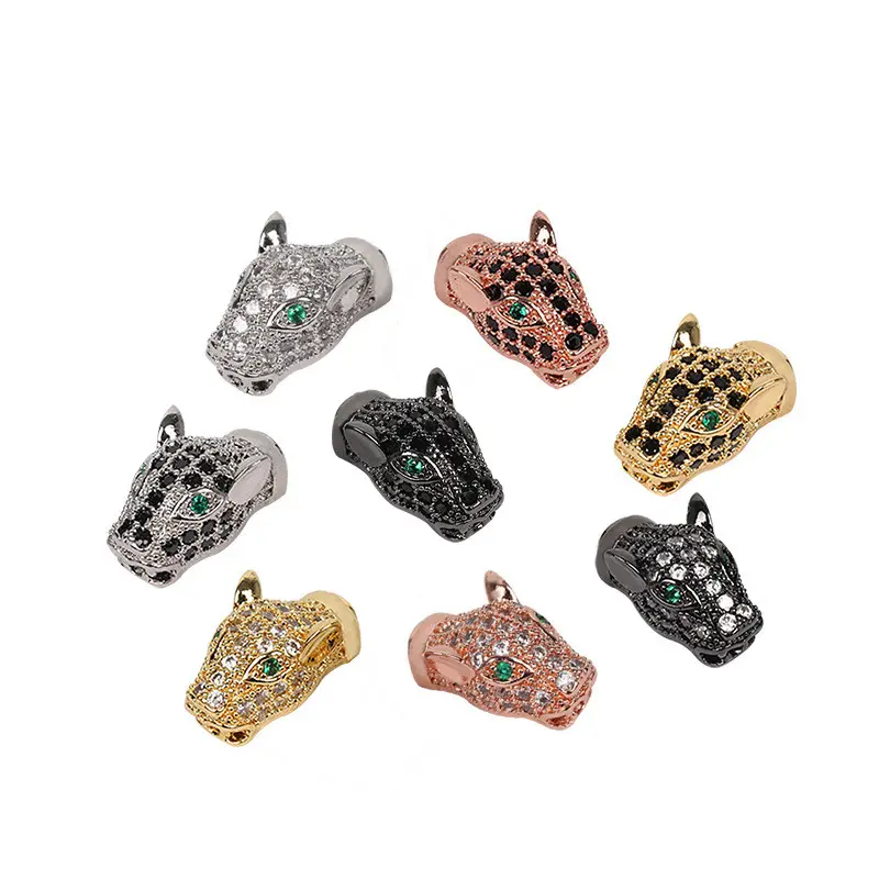 Inlaid Zircon Leopard Head DIY Beads Leopard Head Spacer Bead Accessories Bracelet Necklace