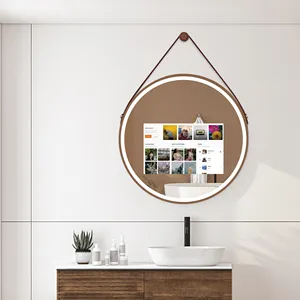 Luxury Customize Ceiling Hanging LED Light Suspended Bathroom Smart Magic Mirror With Android